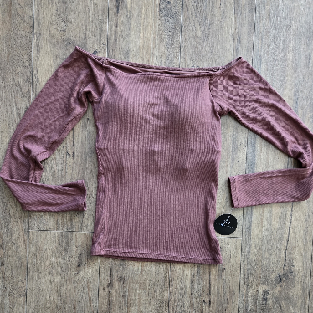 NEW Klassy Network Off-Shoulder Long Sleeve Top in Brown Size S
